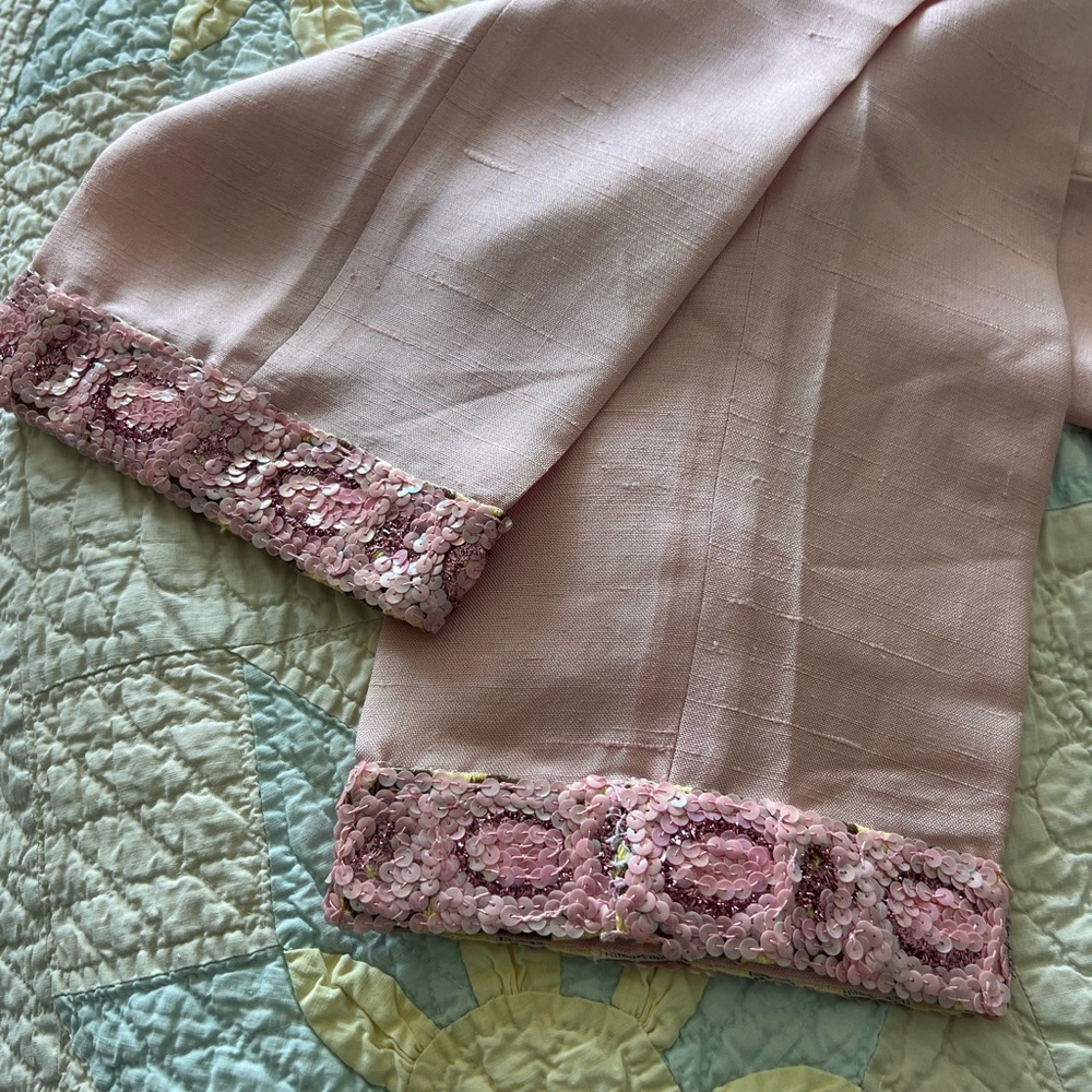 Elegant Pink Cropped Pants with Sequin Trim